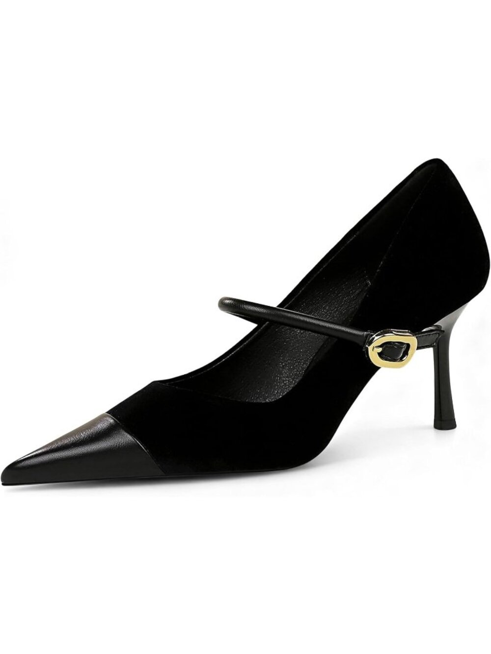 Women's Blue Pointed Toe Comfort Single-Strap Pumps Slip On Stiletto Heels